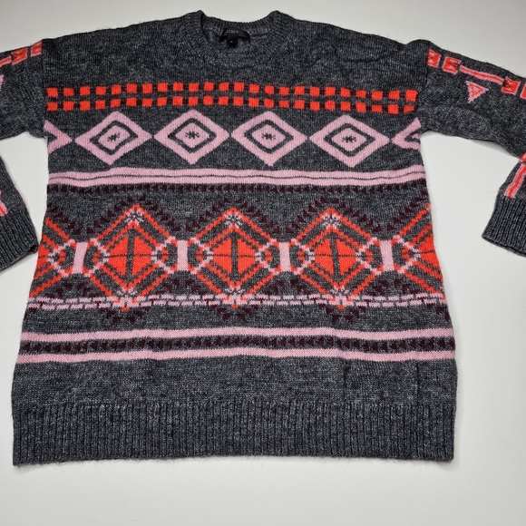 J. Crew Knit Pullover Sweater Crew Neck Geometric Print Gray Size M - Picture 4 of 16